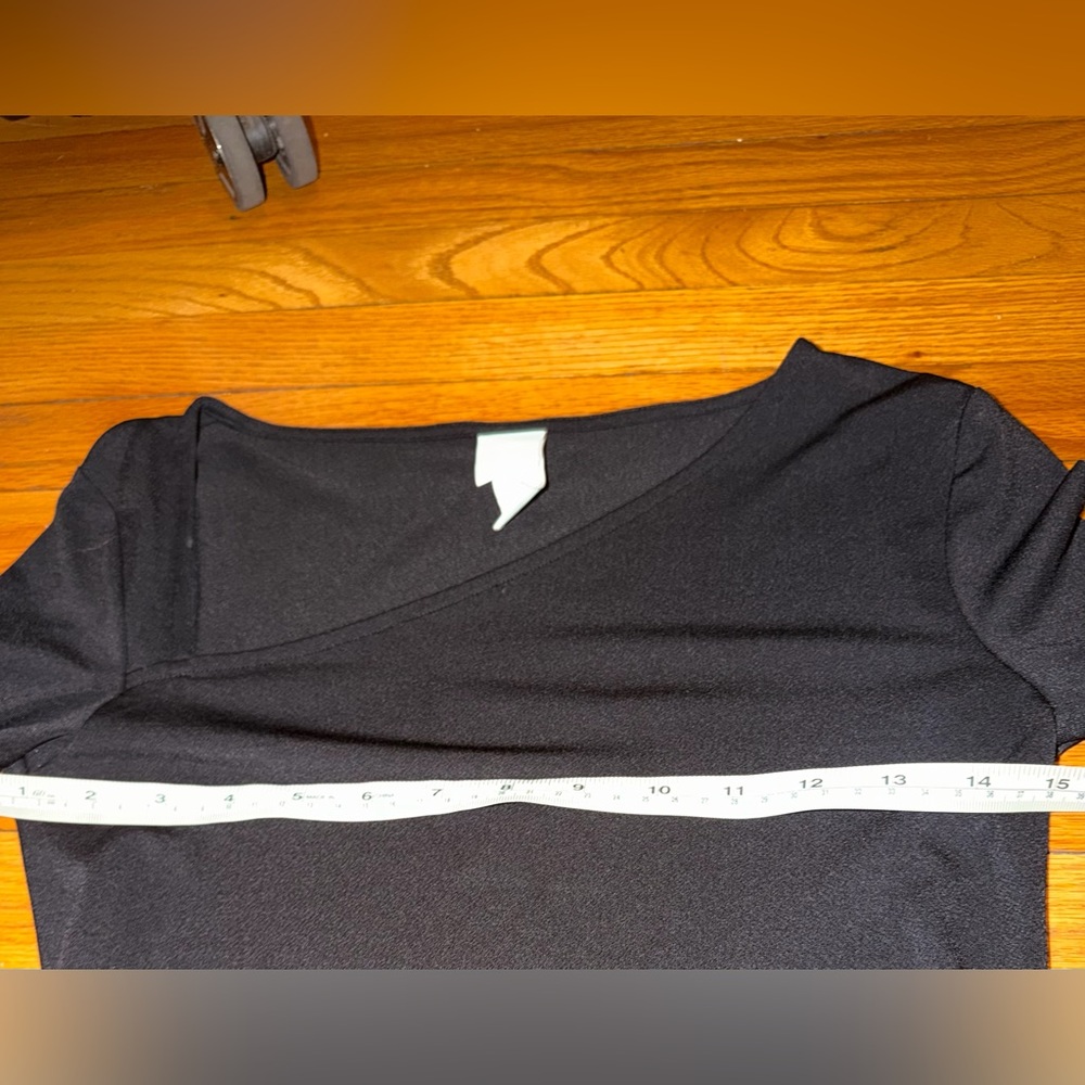 H&M Black Asymmetrical Neck Long Sleeve Top XS Minimalist Fitted - Picture 5 of 5